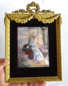 HERVORRAGENDES ANTIKES FRANZÖSISCHES SCHÖNHEITSGEMÄLDE EMAILLE DORE BRONZE LOUISE XVI RAHMEN AUS DEM 19. JAHR - Bild 1 von 11