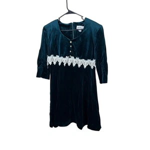 Ultra Kleid New York grün Samt Spitze getrimmt Knopfleiste Midikleid Gr. 10P - Bild 1 von 6