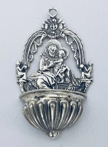 RARE Antique Spanish Solid Silver St. Joseph & Child Jesus Holy Water Font - Picture 1 of 8