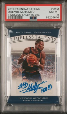 Dikembe Mutombo 2019 National Treasures Timeless Talents automático #DKM/99 PSA 8 Foto 1 de 2