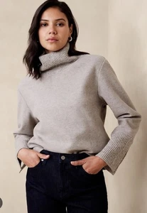 Banana Republic Gray Brushed Turtleneck Sweatshirt Sweater Split Cuff Size S New - Picture 1 of 1
