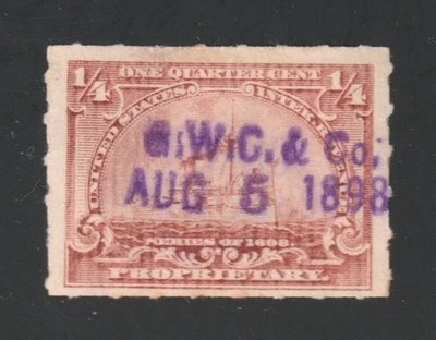 Scott # RB21, Used, F, ¼¢ Battleship, G. W. Cole & Co., New York, NY? - Image 1 of 2