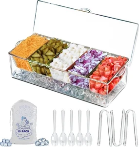 Chilled Condiment Server Clear Garnish Tray with Lid Compartments Bar Parties - Picture 1 of 6