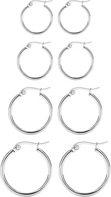 4 Pairs Titanium Hoop Earrings for Sensitive Ears Hypoallergenic Pure Silvery  - Image 1 of 4