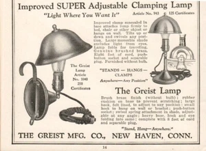 Print Ad 1929 Improved Adj. Clamping Lamp The Greist Mfg. Co. PC-E - Picture 1 of 1