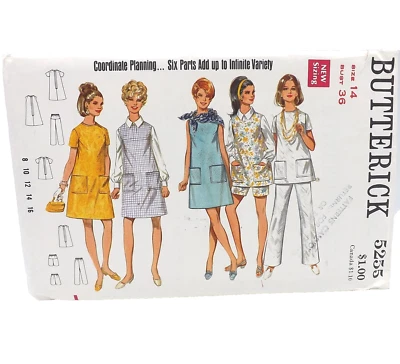1960s Butterick 5255 Maternity Dress Pockets Shorts Sewing Pattern size 14 - Image 1 of 3