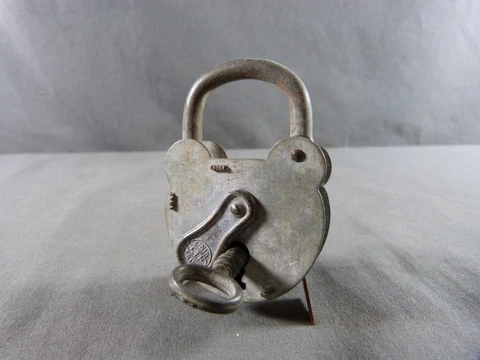 Antique french iron padlock with key, rustic decoration, farmhouse decor, Works Cover