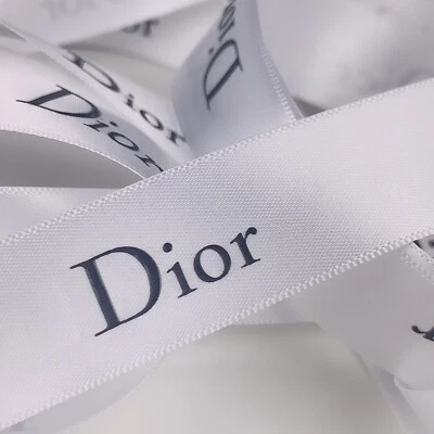 1 Yard of DIOR Holiday Ribbon White Satin w/Grey Logo SOLD BY YARD Authentic - Image 1 of 4