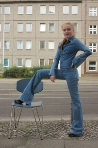 Freudenhaus 66 NOS Damen Jeans Overall XS blau 70er True VINTAGE 90s denim suit - Picture 1 of 12