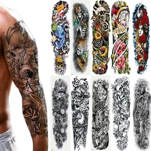 10 Sheets Fake Temporary Tattoo Body Full Arm Sticker Waterproof Black Color - Picture 1 of 7