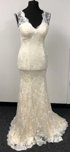 Hebeos Cream Buttermilk Keyhole Back Wedding Dress Gown + Train, NWT UK Size 8? - Picture 1 of 15