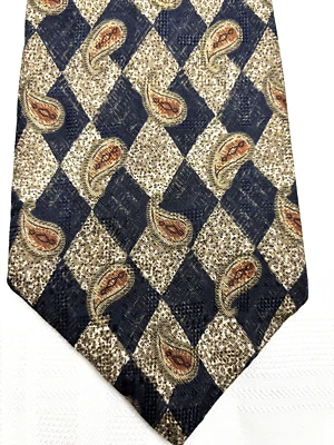 De Colección Perry Ellis Italiano Seda Hecho EE. UU. Negro y Marrón Diamantes y Cachemira 4"x58" Foto 1 de 4