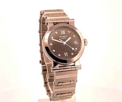 Reloj pulsera Movado Vizio para dama esfera negra plata acero inoxidable 83.E1.848 Foto 1 de 4