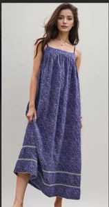 By Anthropologie Savona Slip Dress Sz S Purple Maxi Accent Boho Cotton Blend - Picture 1 of 9