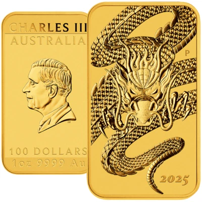Goldmünze Drache 2025 - Australien - Rechteck-Anlagemünze - 1 Oz ST - Bild 1 von 4