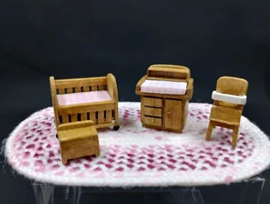 OOAK Dollhouse Miniature Artist LW Nursery Set Crib Table High Chair Chest 1:48 - Picture 1 of 8