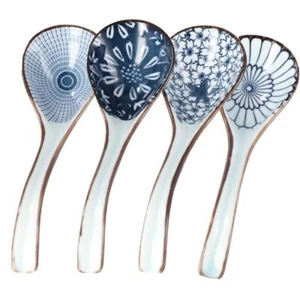 Set of 4 Ceramic Soup Spoons Asian Soup Spoons Ceramic Ramen Spoons Chinese C... - Picture 1 of 6