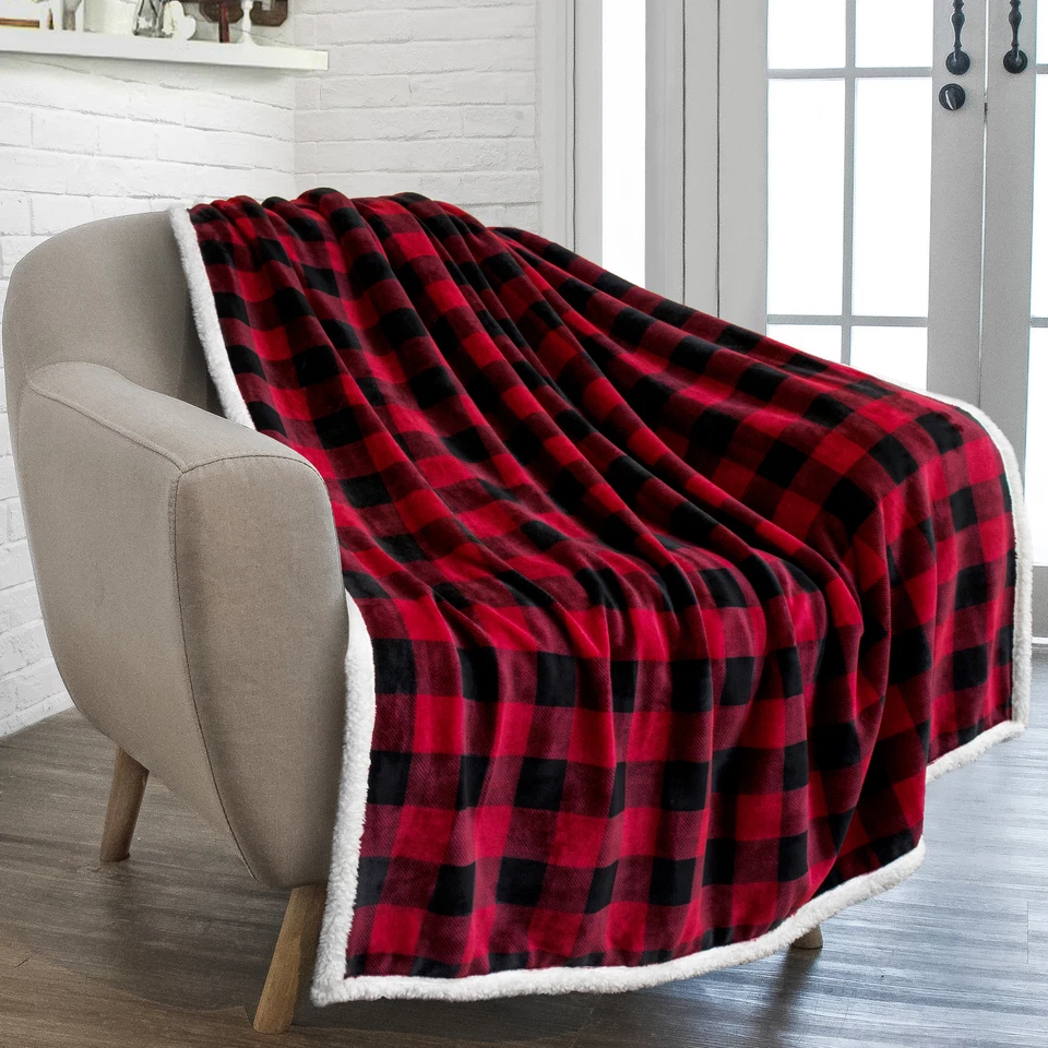 Plaid Buffalo Checker Plaid Throw Blanket Soft Microfiber Sherpa Fleece for Sofa - Image 1 of 1