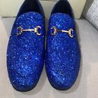 Men's Size 9M Sparkly Glitter Sequin Dress Tuxedo Loafers Shoes Navy blue  Bravo