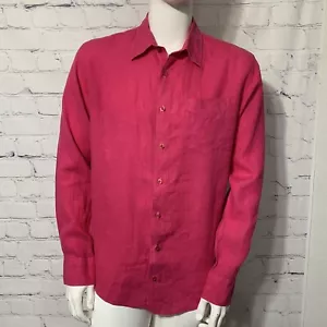 Harris Wilson Men's Linen Shirt Large Button Front Long Sleeve Pink Magenta - Picture 1 of 6