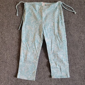 My Michelle Pants Size 8 Blue Floral Lace Up Side Retro Capri Pedal Pushers - Picture 1 of 9