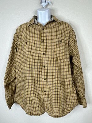 Haggar Men Size L Yellow Check Button Up Shirt Long Sleeve Pockets - Image 1 of 4