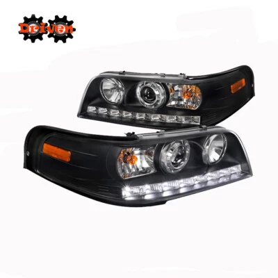 98-11 Ford Crown Victoria Black Projector Headlights Corner Signal 1PC +LED DRL - Image 1 of 4