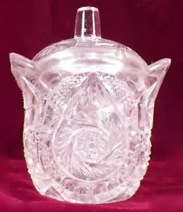 Childs Toy Sugar Bowl & Lid Buzz Star Whirligig US Glass 15101 Clear EAPG As Is - Picture 1 of 10