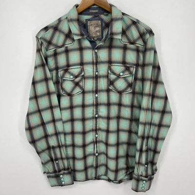 Guess Long Sleeve Pearl Snap Shirt Men's Size L Green Aztec Tribal Print Western - Image 1 of 4