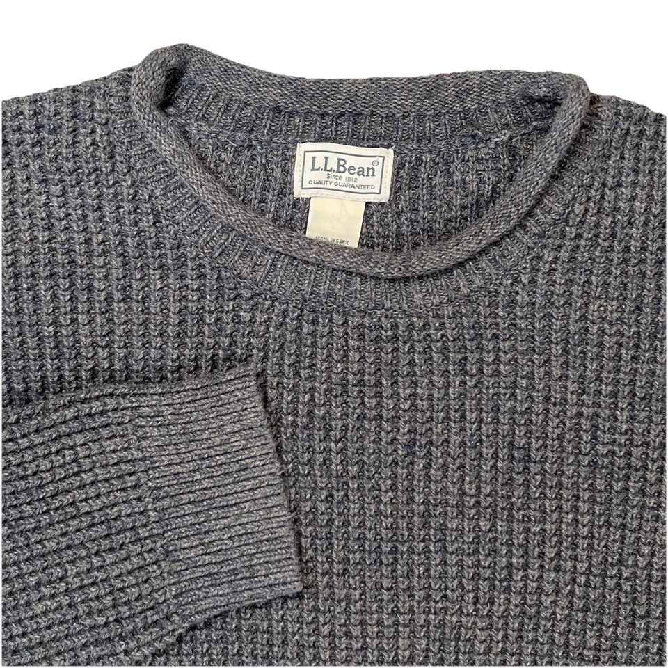 Suéter LL Bean Para Hombre Gris Algodón Orgánico Waffle XL Cuello Redondo Jersey Tejido Redondo Foto 1 de 4