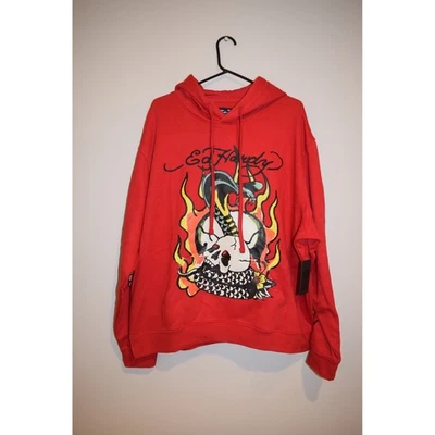 NUEVO CON ETIQUETAS Ed Hardy Rojo Calavera Serpiente Dragón Gráfico Sudadera con Capucha Pullover Sudadera XXL Foto 1 de 4