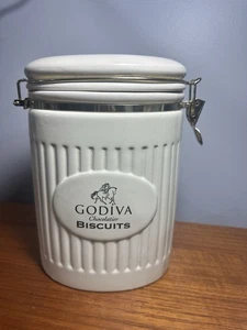 Godiva Chocolatier Kekse Oval Keramik Dose Kanister mit Riegel Deckel Cremefarben - Bild 1 von 5