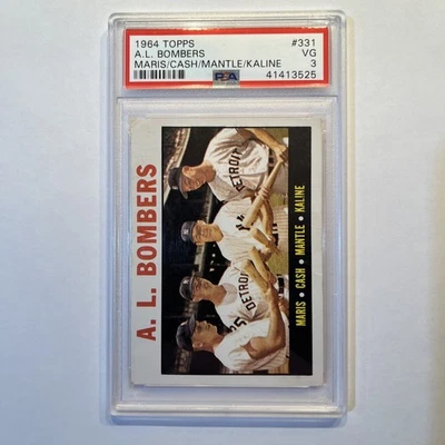 1964 Topps #331 A. L. Bombers Mickey Mantle Kaline Roger Maris PSA 3 VG - Image 1 of 4