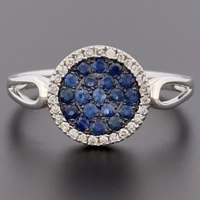 9ct White Gold Sapphire & Diamond Circle Cluster Ring Size M Hallmarked - Image 1 of 4