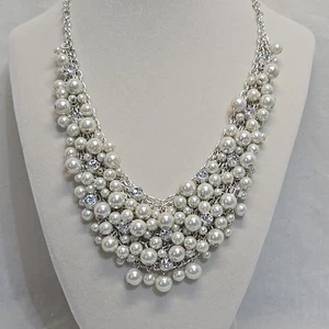 Charter Club Faux Pearl & Rhinestone Cluster Bib Choker Necklace Princess Bling - Picture 1 of 10