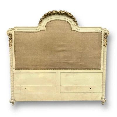 Cabecero pintado tapizado vintage Shabby Chic Queen rosetas de cabaña doradas  Foto 1 de 4