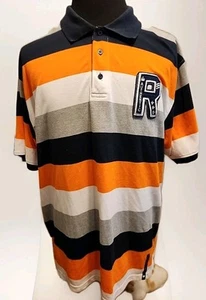 Red Ape Polo Shirt Mens 2XL Orange Black White Striped Button Golfer Embroidered - Picture 1 of 7