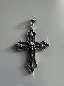 Cross Skull Gothic Viking Pendant Stainless Steel 24 Inch Chain Vintage Gift - Picture 1 of 6