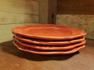Set Of 4 Vintage Stoneware Home Dinner Plates Red Scalloped Edges Footed 10 " - Picture 1 of 12