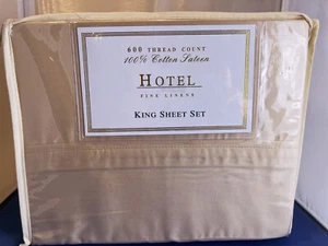 600-TC Hotel Fine Linens Beige-Tan KING Sheet Set-100% Cotton Sateen-18"mattress - Picture 1 of 4