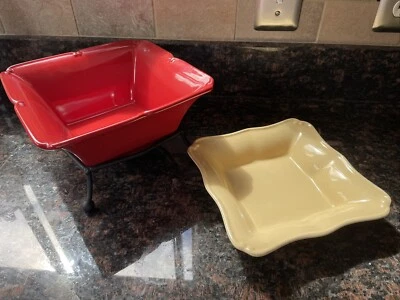 Taste of Home Entertaining Square Plates Set 11 3/8” Red, 8” Yellow, Iron Stand - Image 1 of 4