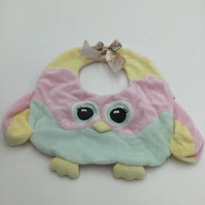 Bearington Baby Pastel Owl Baby Bib Pink Yellow  - Picture 1 of 4