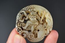China Natural Old Jade Hand-Carved *Dragon People* Pendant A11