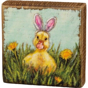 Primitives by Kathy Duck Bunny Ears Block Sign Easter Home Decor Tier Tray - Picture 1 of 3