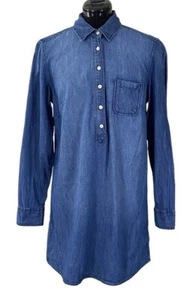 Gap Popover Blue Denim Long Sleeve Shirt Dress 100% Cotton Women's Size M - Picture 1 of 12