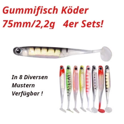 Gummiköder, 4er, Soft Lure, 75mm/2,2g, Gummifisch, Forelle,Hecht, Zander, Barsch - Bild 1 von 3