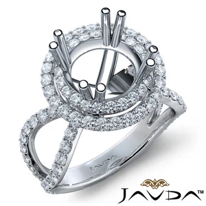 Juego de 2 filas Halo Pave anillo de compromiso de diamantes redondo semi montaje vástago dividido 0,90 quilates - Imagen 1 de 32