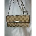 Auth Gucci Wallet Handbag Bag Gg Canvas Leather Beige Tan Brown Unisex Vintage C