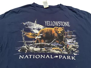 Yellowstone National Park Navy Blue Shirt Bear Nature Scene XL Mens - Picture 1 of 8
