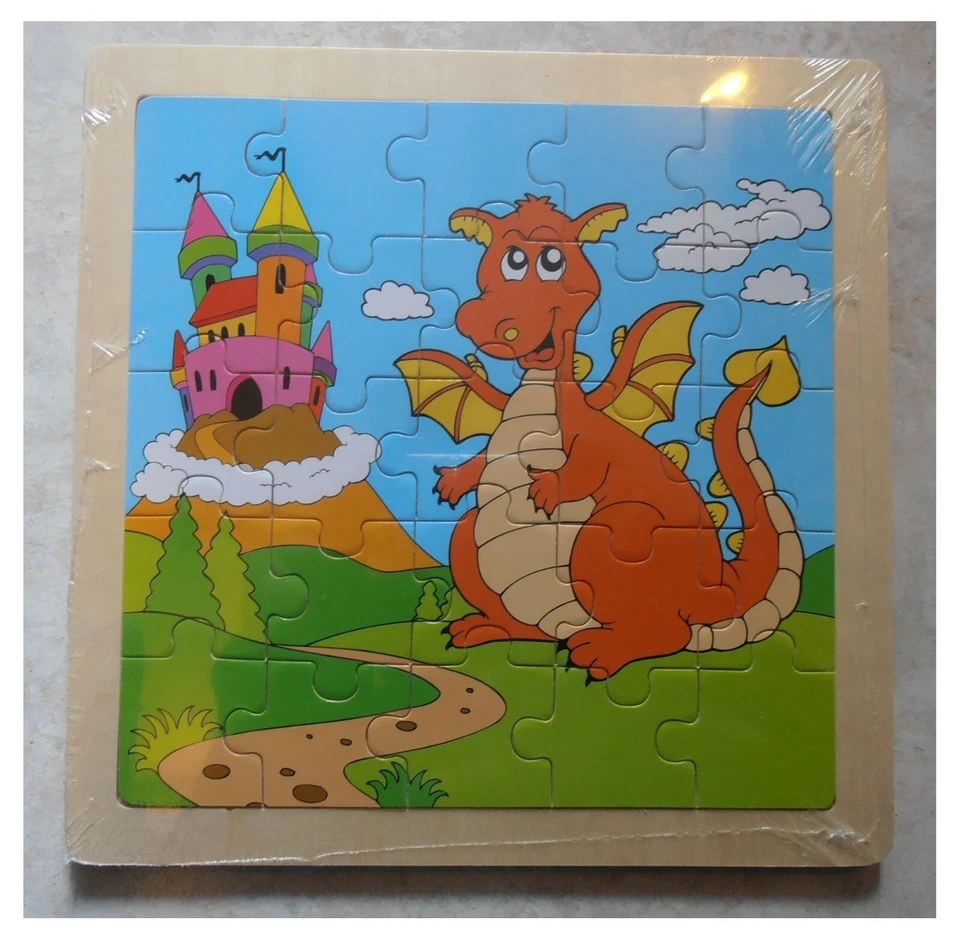 Puzzle cornice in legno 25 pezzi drago draghetto fantasy fantasia castello cielo - Immagine 1 di 1